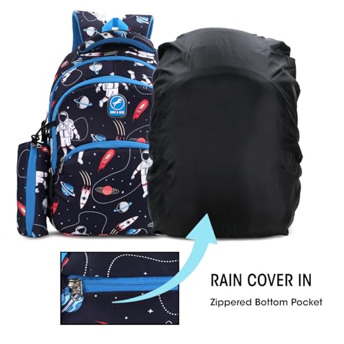 Image of Chris and Kate Astronaut Printed Bookbag School Bag for Boys, Girls Childern Unisex Kids, Suitable for Tuition, Picnics and Casual Outings with a Free Stationery Pouch and Rain Dust Cover Backpack