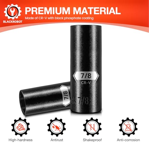 Image of BLACKROBOT 1 /2 Inch Drive 6-Point Deep Socket, 7 /8 inch Deep Impact Socket, CR-V Steel