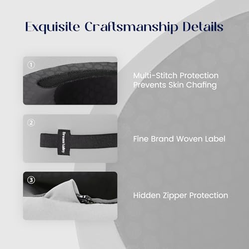 Image of Dream Valley Neck Travel Pillow, Memory Foam Travel Pillow for Airplane, Portable Roll-Up Neck Pillow with Cooling Inner Fabric, 360 Ergonomic Support, No Head Bobbing, Light Gray