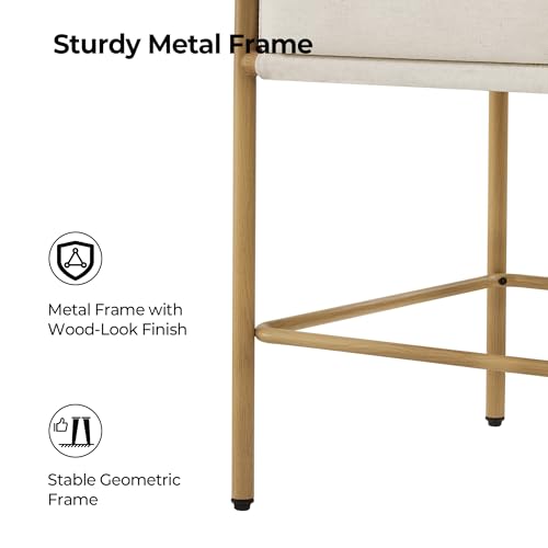 Image of CHITA Boho Rope Counter Height Bar Stools Set of 2, Modern Upholstered Bar Stools with Handwoven Rope Armrests, Metal Frame with Wood-Grain Finish, 26.4 inch Seat Height, Cream
