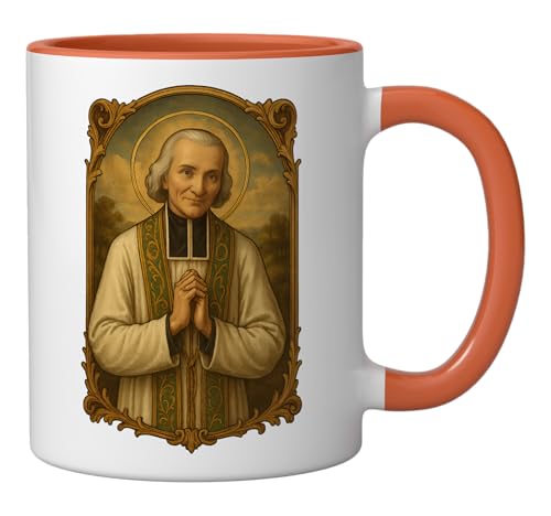 Taza cerámica tradicional Saint John Vianney naranja/blanca miniatura 2