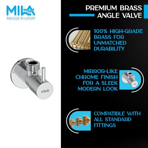 Image of Mila Classique Brass Angle Valve with Wall Flange Pack of 2 | Mirror Chrome Finish | Quarter Turn Cartridge | inch BSP Male Thread Inlet & Outlet | Durable, Leak-Proof, Multi-Purpose | 10-Year Warranty