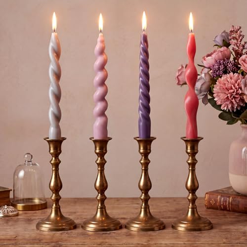 Nuanchu 4 Pcs Twisted Taper Candles, 7.87 Inch, Pure, Muted Pastels