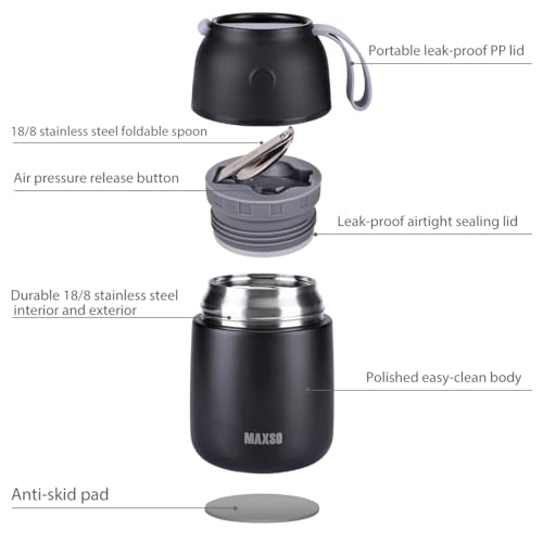 Image of Insulated Thermo Food Jar for Hot & Cold Food for Kids Adult, 17&24 oz Soup Thermal Hot Food Containers for Lunch, Triple Layer Insulation Stainless Steel Food Jar with Spoon (2 Pack Black)