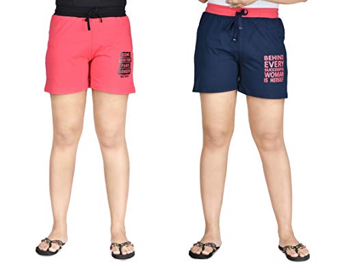 Image of Club A9 Women's Cotton Printed Shorts | Short Pants | Hot Pants (Pack of 2) (XL, Dark Pink, Navy Blue)
