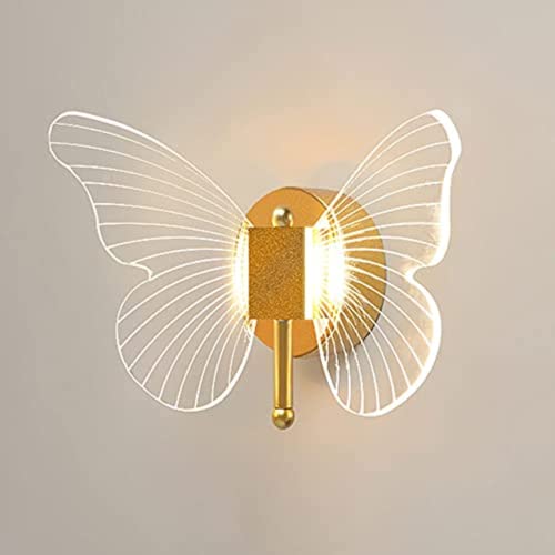 GANGUIO Applique Murale LED Papillon dorée 10 W - Luminaire d'ambiance d'intérieur Moderne - Lampe de Chevet/tête de lit pour Chambre d'enfant, Lampe Murale...