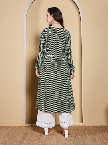 Image of FIORRA Women's Turquoise Floral Printed Anarkali Kurta