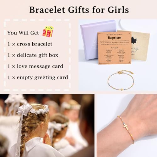 Image of Christian Cross Bracelets for Girls Women, Easter Basket Stuffers | Baptism Confirmation First Communion Gifts for Teen Girls