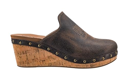 Corkys Footwear Womens Yee Haw Slip-in Wedge - Featuring a 2.5-Inch Heel, Western Stitching on The Upper, Soft EVA Insoles, and Studs Along The Outsole - Espresso Crinkle, Size 82