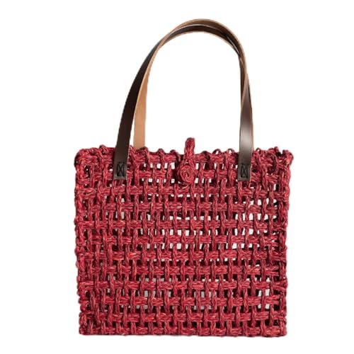 Image of KADAM HAAT Women Handmade Sabai Grass Lunch Bag, Eco-Friendly, Handcrafted, Non-Plastic Lunch Container, Red (Surkhi, Large)