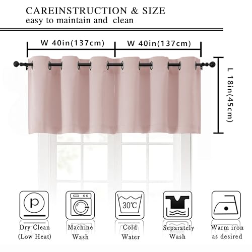 Image of Simplebrand Blush Kitchen Valances for Windows 18 Inches Long 2 Pack, Room Darkening Window Valances for Living Room, Grommet Short Straight Drape Kitchen Curtains for Bedroom Kids Room, 40Wx18L