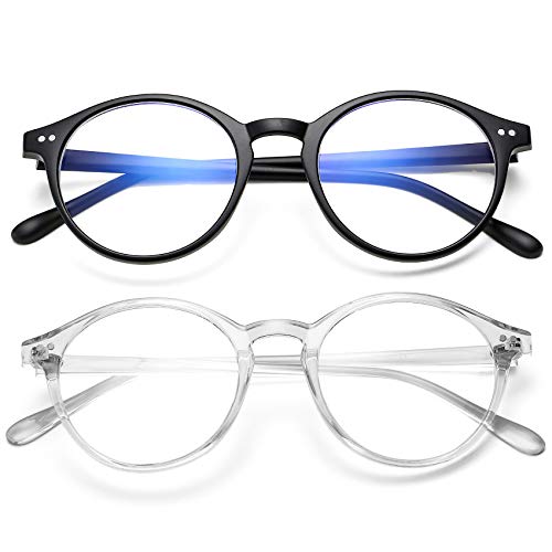 COASION Blue Light Blocking Glasses Women Men Vintage Round Anti Blue Ray Computer Game Eyeglasses (Transparent + Matte Black)