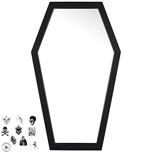 Gothvanity Coffin Mirror - Gothic Decorations for Bedroom ,Living Room or Bathroom - Hooks Included - Large and Sturdy - Wooden Wall Mirror - Black - 20x12 inches