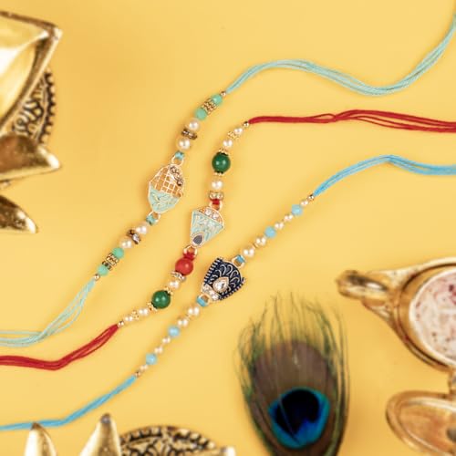 Image of Traditional Handmade Rakhi For Brothers | Designer Pearl, & Beaded Wrist Bands For Bhai| Thread Rakhi For Siblings | Elegant Handcrafted Bracelet For Raksha Bandhan