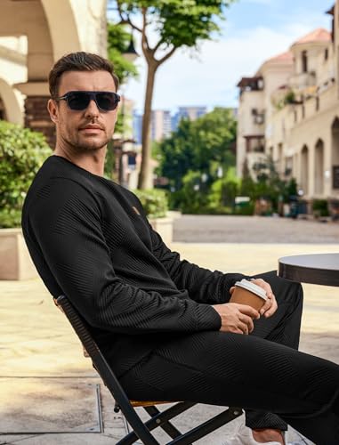 Vssjavun Mens Sweatsuits 2 Piece Set Long Sleeve Jacquard Sweatshirt Jogging Sweatpants Tracksuits4