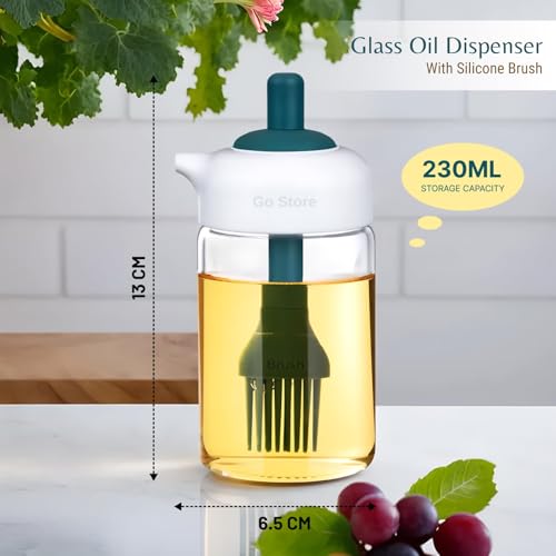 Image of Go Store Glass Oil Dispenser Bottle with 2 in 1 Silicone Brush Olive Oil Dispenser Bottle for Kitchen Cooking Baking BBQ (230 Ml)