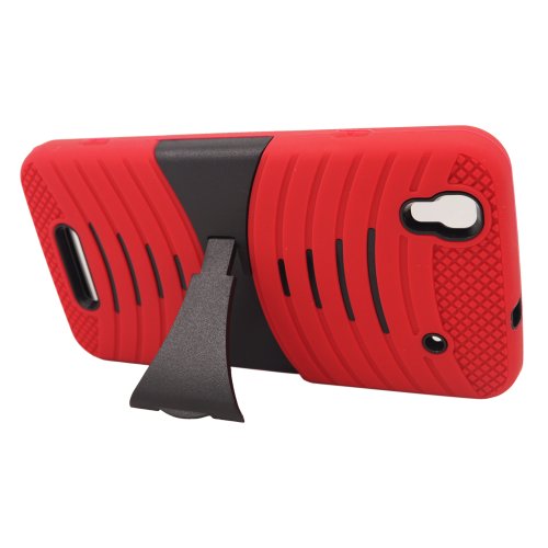 Eagle Cell Hybrid Armor Case with Stand for ZTE Boost Max+/Max N9520 - Retail Packaging - B2 Black/Red