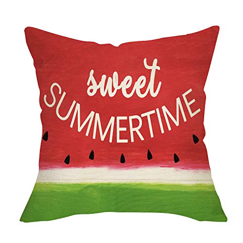 Sweet-Summer-Time-Decorative-Throw-Pillow-Cover-Red-Watermelon-Sign-Cushion-Case-Seasonal-Rustic-Home-Decorations-Green-Farmhouse-Square-Pillowcases-Cotton-Linen-Decor-for-Sofa-Couch-18-x-18 Sweet Summer Time Decorative Throw Pillow Cover Red Watermelon Sign Cushion Case Seasonal Rustic Home Decorations Green Farmhouse Square Pillowcases Cotton Linen Decor for Sofa Couch 18 x 18