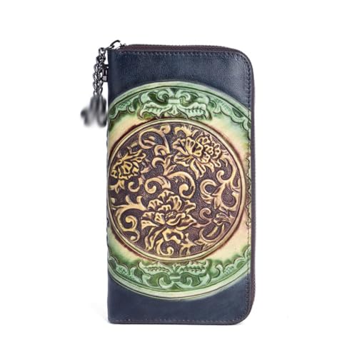 Women's Wallet Wallet Long Embossed Vintage Ethnic Clutch Bag Layer Cowhide Change Card Bag
