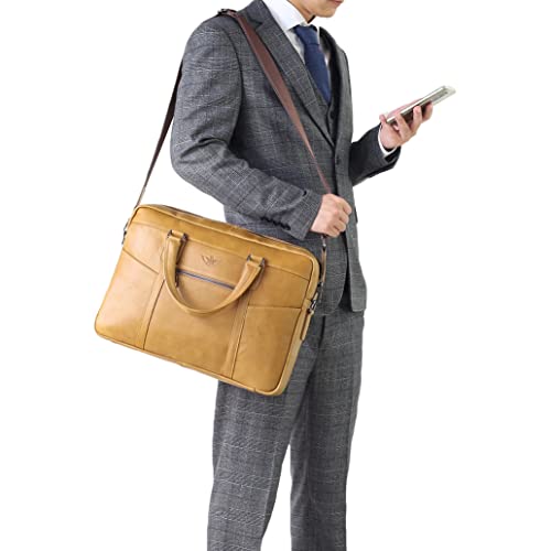 SPAHER Heren Schoudertassen, 13,3"/14"/15,6" Laptop Aktetassen, Leder Messenger Bag, Waterdichte Laptoptassen, Vintage Crossbody Tas, Unisex Zakelijke Handtas, Grote Werktas van Echt Leer - Image 3