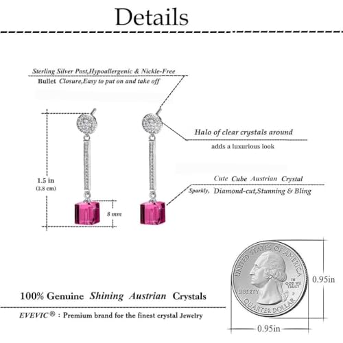 Cube Austrian Crystal Drop Long Dangle Earrings for Women 925 Sterling Silver Post Hypoallergenic Jewelry4
