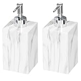 2-Pack Marble Look Resin Soap Dispensers, 16.9 oz Refillable Lotion Pump Bottles for Bathroom, Kitchen, Vanity, Office Sink Countertops – Durable, Moisture-Resistant Home Décor (White)