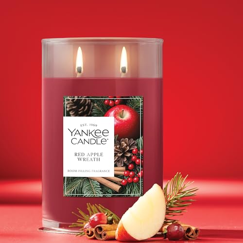 Image of Yankee Candle Large Tumbler Scented Candle with up to 80 Hour Burn Time, Premium Plant Wax Blend for Consistent Burn, 20 oz Tumbler Candle with Room Filling Fragrance, Red Apple Wreath