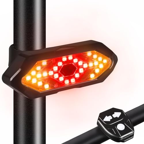 Luz Bicicleta Recargable USB Intermitentes Bicicleta,180 Lumens LED Control Remoto Señal de Giro Luces Bicicleta,5 Modos Luz de Bicicleta Impermeable de Alto Brillo para Bicicleta de Carretera