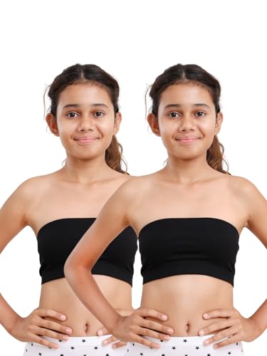 Image of mackly Girls Beginners Tube Bra (Pack of 2) | Soft Cotton Strapless Training Bra for Girls | Seamless, Non-Padded, Full Coverage | Ideal First Bra for Layering, School & Off-Shoulder Outfits