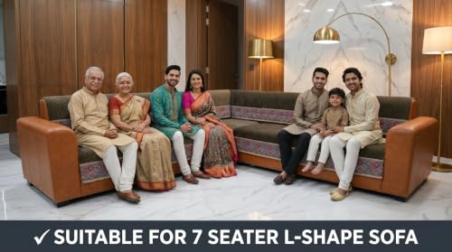 Image of KINGLY L-Shape Sofa Cover 7 Seater 4+3 Velvet Full Cover - Chocolate Brown | Fully covered quilted velvet slipcover, washable anti-slip furniture protector, L-type corner sofa cover for living room