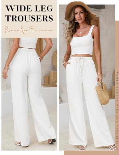 Womens Linen Pants High Waist Wide Leg Pant Casual Summer Palazzo Pants Loose Flowy Beach Trousers with Pockets2