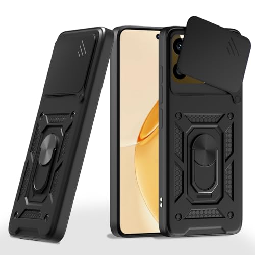 Image of Pikkme Back Cover for Realme 16 Pro Plus 5G | 360 Protection Case | Sliding Camera Shield Cover & Ring Holder Stand D10 Tough Armor Bumper Case (Black)