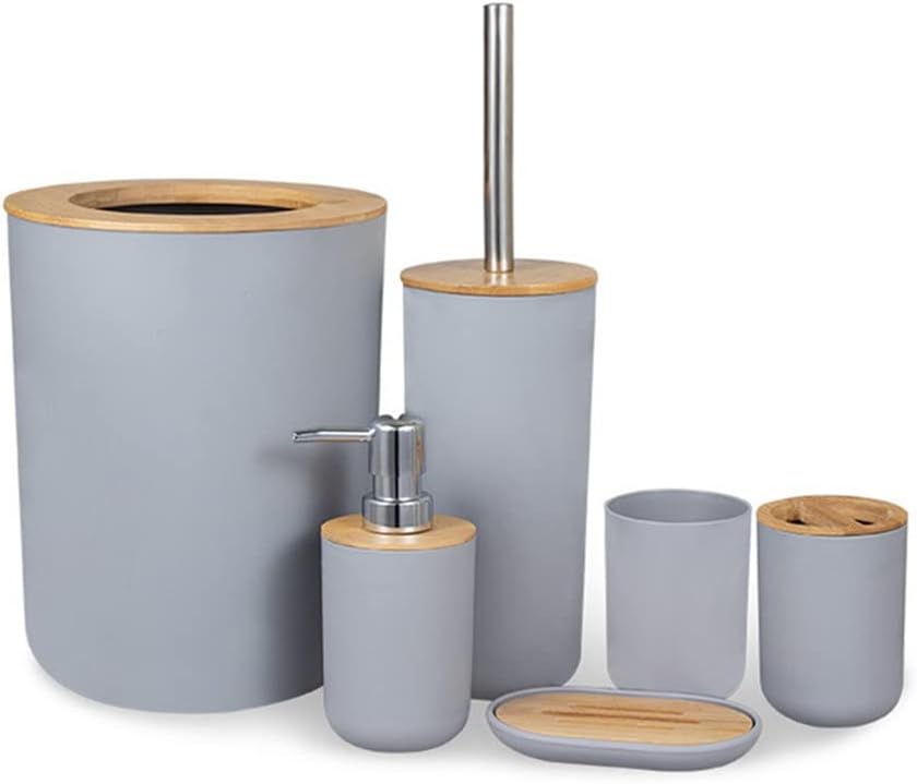 Bathroom Accessories Set 6 Pieces Room Toothbrush Holder Soap Dispenser Toilet Brush Trash Can Essential