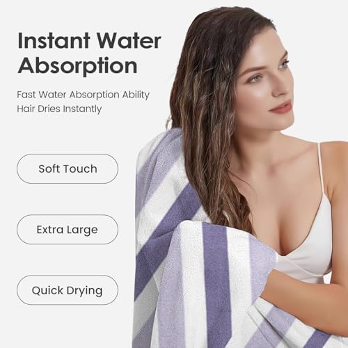 Image of JML Microfiber Bath Towels, Bath Towel 2 Pack 30 inch x 60 inch, Oversized, Soft, Super Absorbent and Fast Drying, Multipurpose Bathroom Towel Set for Sport, Fitness, Yoga, Coral Fleece Stripe Purple
