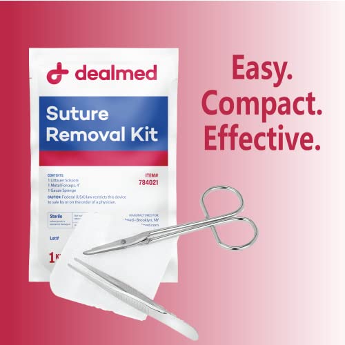 dealmed sterile suture removal kit includes suture removal scissors forceps and gauze sponge suture removal tool single-use kit ideal for hospitals and clinics