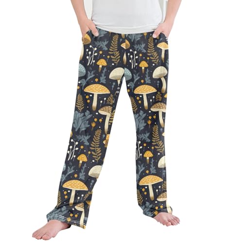 Mushroom Long Pajama Pants Elastic Waist PJ Bottoms with Pockets S A111381