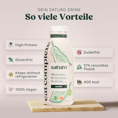 Saturo Trinknahrung Natural | Astronautennahrung | 36 g Protein, zuckerfrei, 400 kcal | Trinknahrung Mit Wertvollen Nährstoffen | 6 x 400 ml