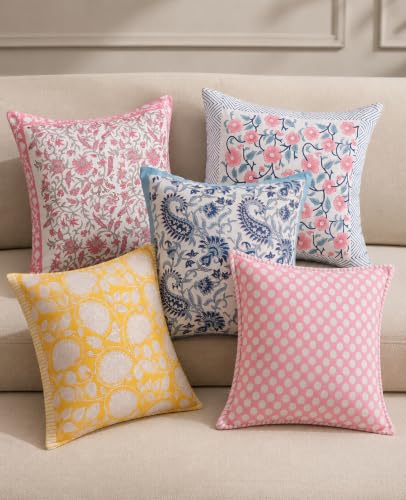 Image of Ravaiyaa - Attitude is everything Cotton Hand Block Printed Soft Cushion Cover Pillow Case 16 inch Square Cushion Sham Set of 2 Piece