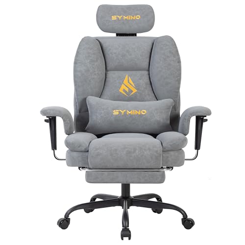 Image of Symino Gaming Chair with Footrest, Up /Down Armrests, Suede Fabric Ergonomic Office Chair, 155 Recline Computer Chair for Desk, Grey