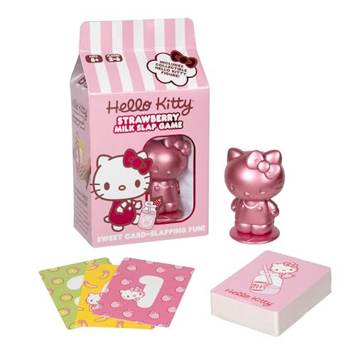Hello Kitty Strawberry Milk Slap Game, Includes 76 Cards & Collectible Hello Kitty Figurine, Flip Cards & Be The Fastest to React to Pairs, Fives & Strawberry Milk, Ages 8+, 2-6 Players