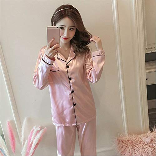 Conjunto de pijama feminino de seda PRETYZOOM de manga comprida (rosa) – Tamanho M, rosa, XL