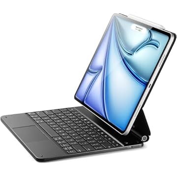 Teclado mágico para iPad Air de 13 polegadas (M2, 2024) e iPad Pro de 12,9 polegadas (3/4/5/6ª geração), suporte cantilever flutuante de fácil configuração, trackpad multitoque de precisão, teclas