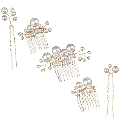 Ipetboom 5個珍珠新娘頭飾 ヘアコーム パール ヘアピン 髪飾り 結婚式用 ア