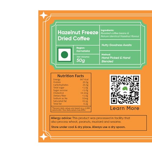 Image of KIWI Kisan Window Hazelnut Freeze Dried Coffee-50g | 100% Arabica Instant Coffee | Rich & Intense Hazelnut Flavoured Coffee | Premium Coffee Beans With Cafe-Quality Taste - 50g