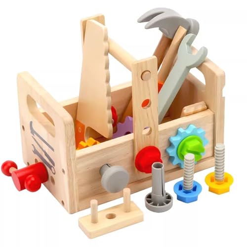 LLTCMYGS Caja de Herramientas de Madera Montessori para Juego de imitación, con Herramientas y Piezas para Construir para el Aprendizaje Stem