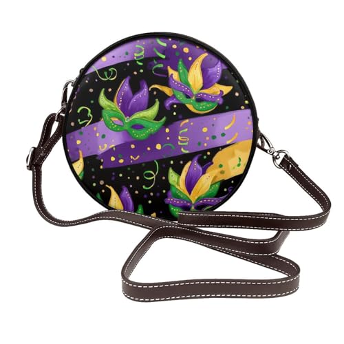 Sac à bandoulière rond Carnival Mask avec sangle réglable, maroquinerie durable Mardi Gras