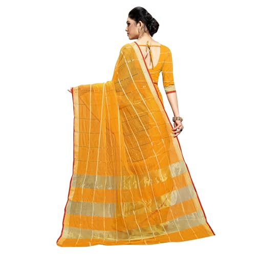 Image of StyleScope Women's Kota Doria Cotton Zari Checks Manipuri Saree With Unstitched Blouse Piece (Malanng)