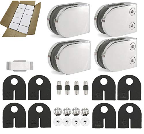 Image of 40-Pack, Stainless Steel 316 Grade Flat Back Round Glass Clamp 63 x 45 mm for 3 /8 inch - 1 /2 inch Tempered Glass or Laminated Glass, Mirror Finish (GC-064M-40)