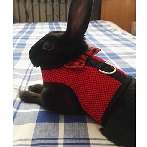 Image of Rabbit Harness with Leash Adjustable Soft Mesh Vest Harness for Bunny Kitten Guinea Pig Rat (M, Red)