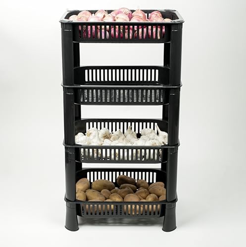 Image of U-Max Multi Tire Kitchen Storage Rack, Plastic Utility Shelf Organiser, Space Saving Storage Solution, Revolving Vegetable Rack (Black-Regular, 4)